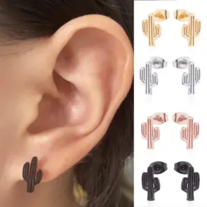 PVD Coated 18K Gold Real Gold Plated Cactus 304 Stainless Steel Fashion Waterproof Non Tarnish Ear Studs
