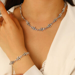 03 antique silver necklace and bracelet set (star-shaped)