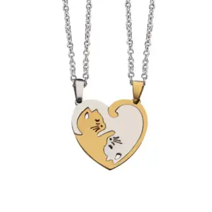 [Gold and White]] Love Pendant Pair with O-Shaped Necklace 60cm Long