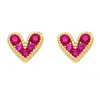 Fashion Heart Copper Artificial Gemstones 18k Gold Plated Earrings Ear Studs
