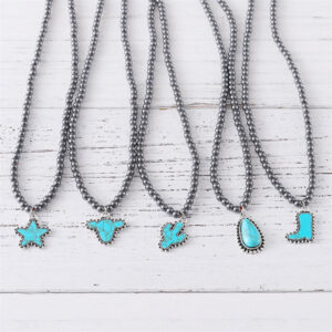 Wholesale Bull head five-pointed star round bead necklace