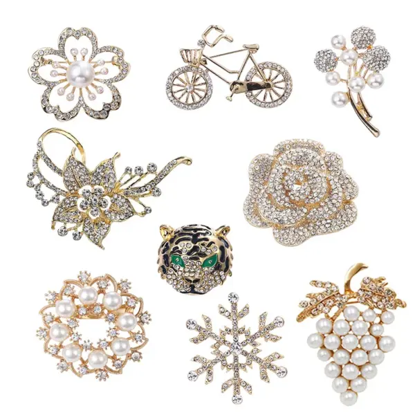 Wholesale Elegant Pin Bicycle Flower Snowflake Imitation Pearl Alloy Inlay Rhinestones Women'S Brooches
