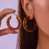 Wholesale 304 Stainless Steel Resin Circle Resin Real Gold Plated Exaggerated Streetwear Earrings