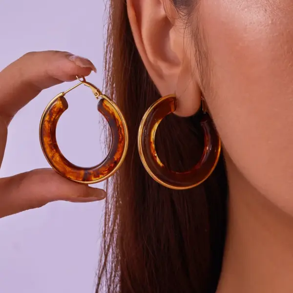 Wholesale 304 Stainless Steel Resin Circle Resin Real Gold Plated Exaggerated Streetwear Earrings