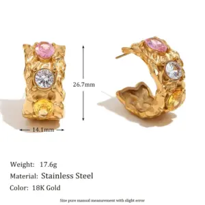 Colorful Crystals Earrings-Gold Color