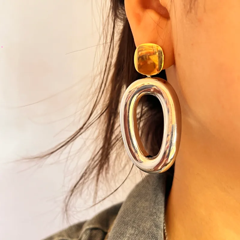 Wholesale PVD Coated Real Gold Plated 18K Gold Irregular Oval 304 Stainless Steel Elegant Retro Waterproof Non Tarnish op Earrings