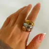 304 Stainless Steel Color Block Ion Plating (IP) Real Gold Plated Nordic Style Exaggerated Waterproof Non Tarnish Irregular Multicolor Rings