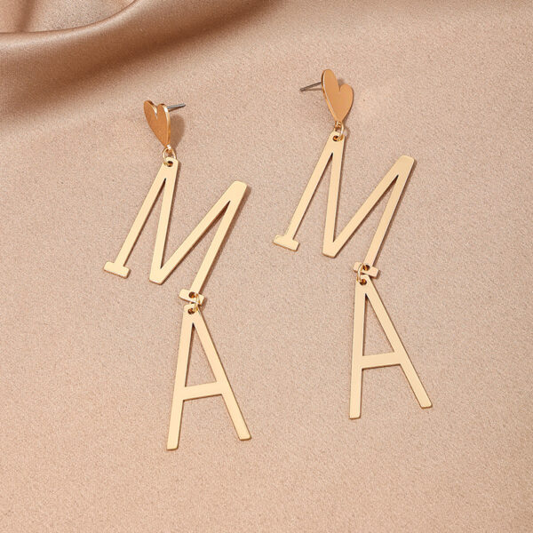 Wholesale 1 Pair of Temperament Exaggerated Design Sense Creative Metal Love MAMA Lady Earrings Earrings Mother's Day Gift