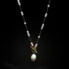 Wholesale Fashion Geometric Titanium Steel Inlay Artificial Pearls Necklace