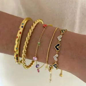 PVD Coated Real Gold Plated 16K White Pentagram Heart Shape 304 Stainless Steel Casual Modern Style Waterproof Non Tarnish Bracelets Bangle