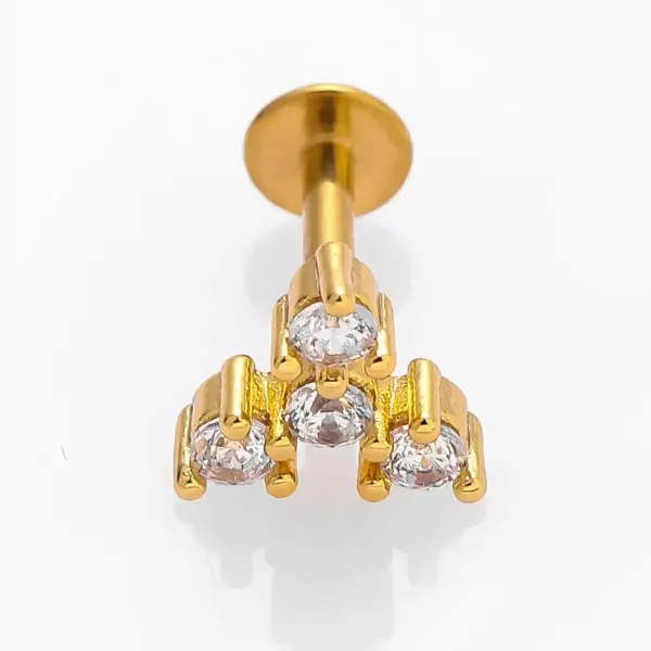 Wholesale 1 Piece Lip Rings Casual Simple Style Round Dots Crown 316L Stainless Steel Waterproof Non Tarnish Surgical Steel Zircon Ion Plating (IP) 18K Gold Plated Lip Rings Ear Cartilage Rings & Studs Nose Rings & Studs