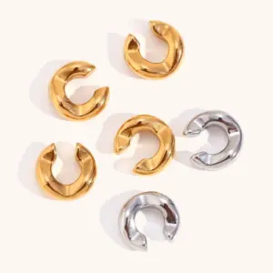 Wholesale PVD Coated Real Gold Plated Geometric Stainless Steel Basic Classic Style Waterproof Non Tarnish Ear Cuffs