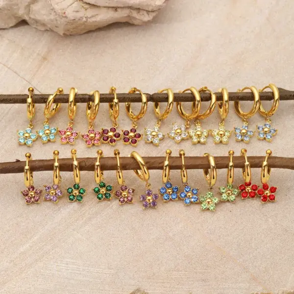 Wholesale Ion Plating (IP) 18K Gold Plated Flower 304 Stainless Steel Elegant Waterproof Non Tarnish Charm Sleeper Hoop Earrings Drop Earrings