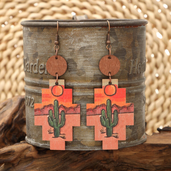 oly-2bbf29ad9e88420ee7bacae29613e2b8 Wholesale Western style cactus suower earrings wooden earrings