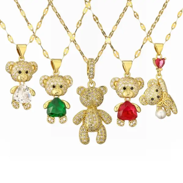 Wholesale PVD Coated Little Bear Titanium Steel Copper Cartoon Style Cute Waterproof Non Tarnish Titanium Steel Pendant Necklace