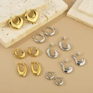 Wholesale PVD Coated 18K Gold Plated Geometric 304 Stainless Steel Simple Style Waterproof Non Tarnish Earrings Ear Studs
