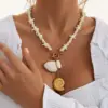 Wholesale Jewelry Beach Sweet Conch Shell 304 Stainless Steel Acrylic 18K Gold Plated Plating Inlay Cord In Chain Multi Charms Necklace