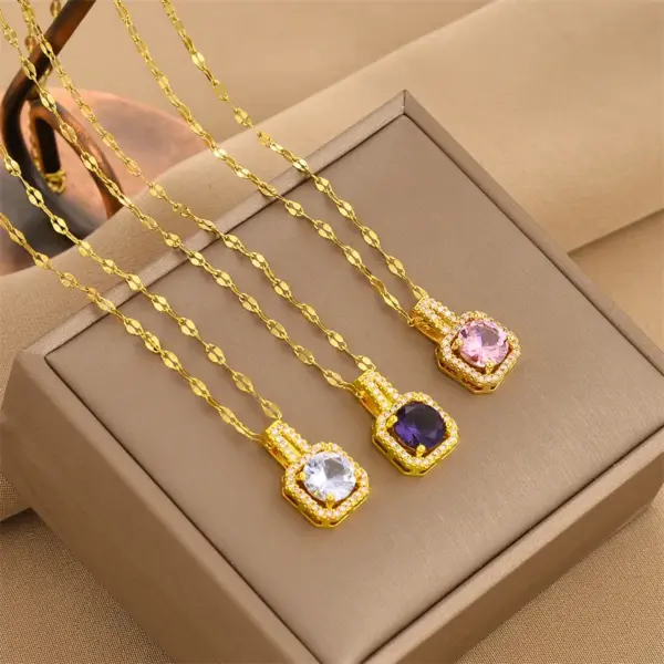 Real Gold Plated Square 304 Stainless Steel Fashion Waterproof Non Tarnish Pendant Necklace
