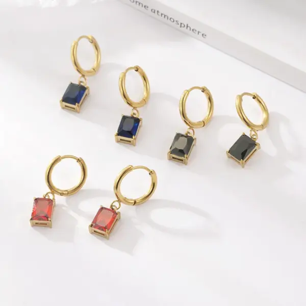 Wholesale PVD Coated 18K Gold Real Gold Plated Round Square 304 Stainless Steel Retro Waterproof Non Tarnish Drop Earrings