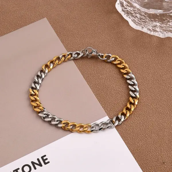 Wholesale Casual Vacation Color Block 304 Stainless Steel 18K Gold Plated Cuban Link Chain Curb Chain Handmade Chain Bracelets In Bulk