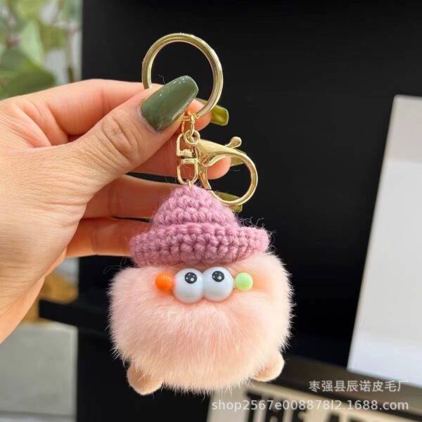 Wholesale [small bean cubes] imitation rex rabbit fur South Korea ins ugly cute small coal cart key chain pendant bag pendant gift