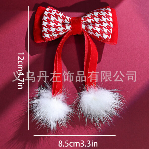 Wholesale New Year's Big Red Vintage Houndstooth Hairpin Bow Ribbon