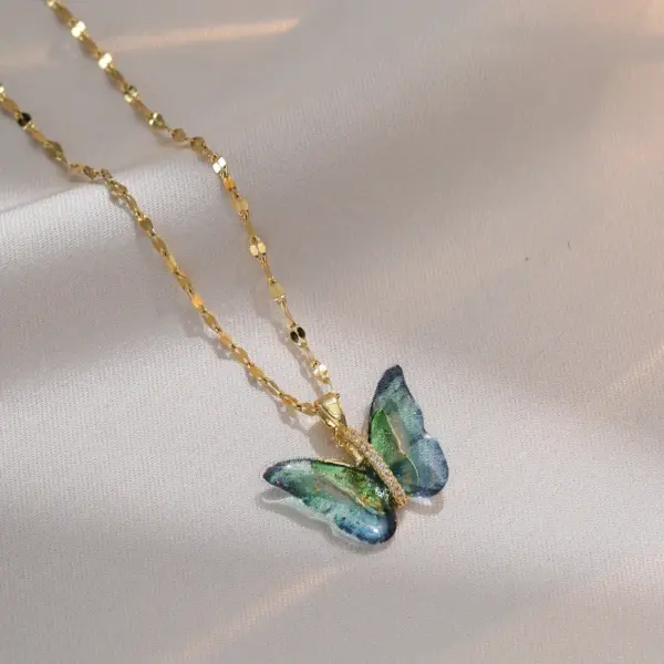 Wholesale Titanium Steel Simple Style Patchwork Butterfly Pendant Necklace