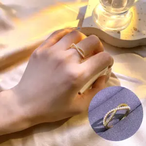 Gold Cross Zircon Pearl Ring