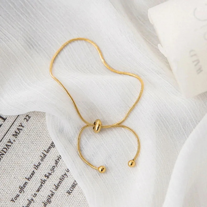 Wholesale Real Gold Plated Solid Color 304 Stainless Steel Simple Style Waterproof Non Tarnish Bracelets