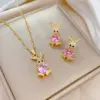 Real Gold Plated 304 Stainless Steel PVD Coated Artificial Gemstones Animal Waterproof Non Tarnish Cute Earrings Necklace For Women'S