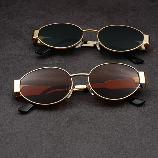Wholesale Retro Old Money Style Metal Oval Sunglasses Sun Protection High-Level Small Frame Hong Kong Style Concave Style Arc de Triomphe Sunglasses