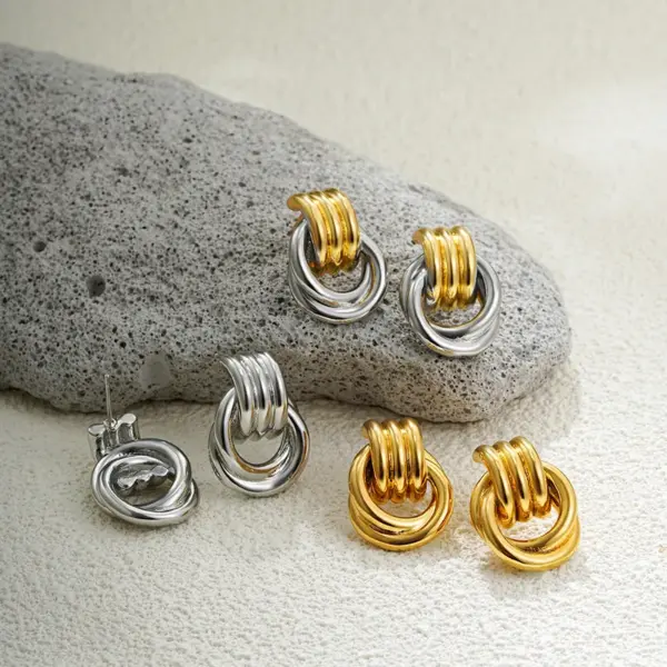 Wholesale 1 Pair Casual Classic Style Double Ring Copper Drop Earrings