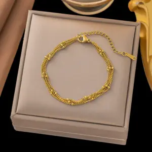 41【E62】Three-Layer Bead Chain Bracelet / Gold