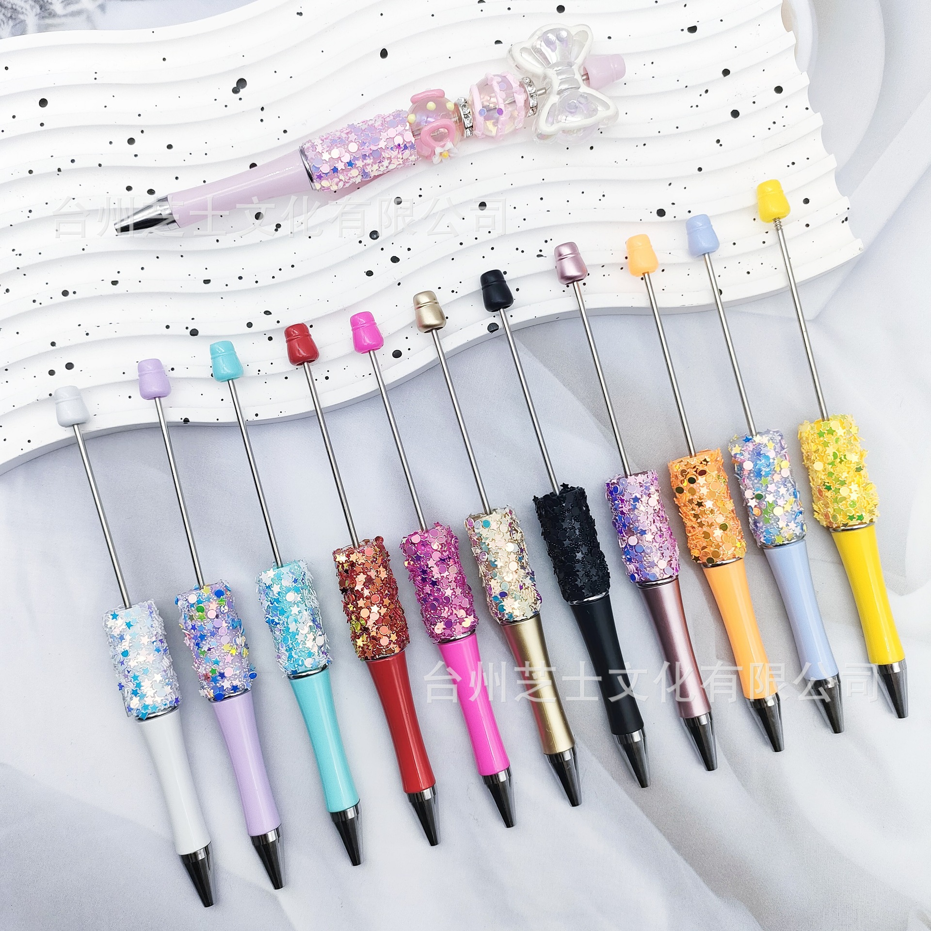 Wholesale DIY Sun Moon Star Beaded Pen Multicolor Sequin Ins Small Star Beaded Ballint Pen Handmade Patch Rotating Cute Pen