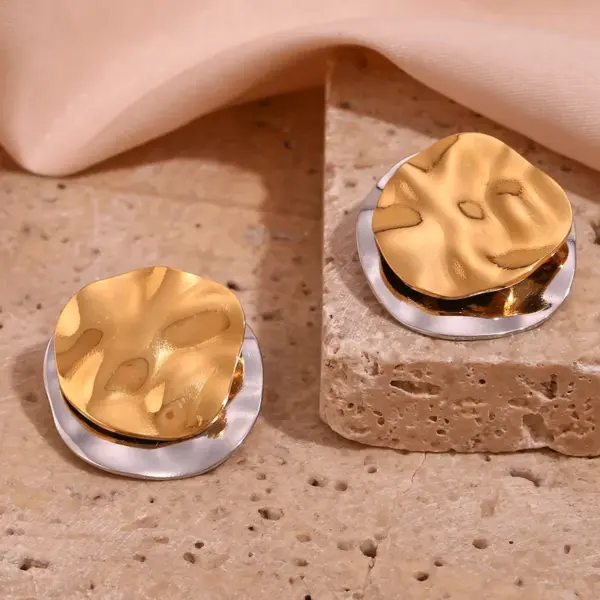 Wholesale 304 Stainless Steel Irregular Round PVD Coated Stone-Free 18K Real Gold Plated 18K Gold Simple Style Classic Style Waterproof Non Tarnish Plating Gold Silver Ear Studs