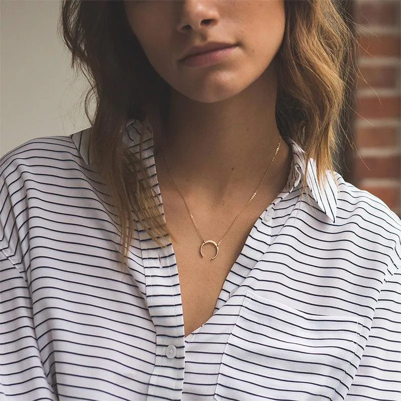Wholesale PVD Coated Real Gold Plated Moon Stainless Steel Fashion Waterproof Non Tarnish 304 Stainless Steel Necklace