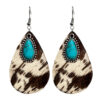 Wholesale Western Teardrop Turquoise Vintage Cow Pattern Leopard Print Earrings