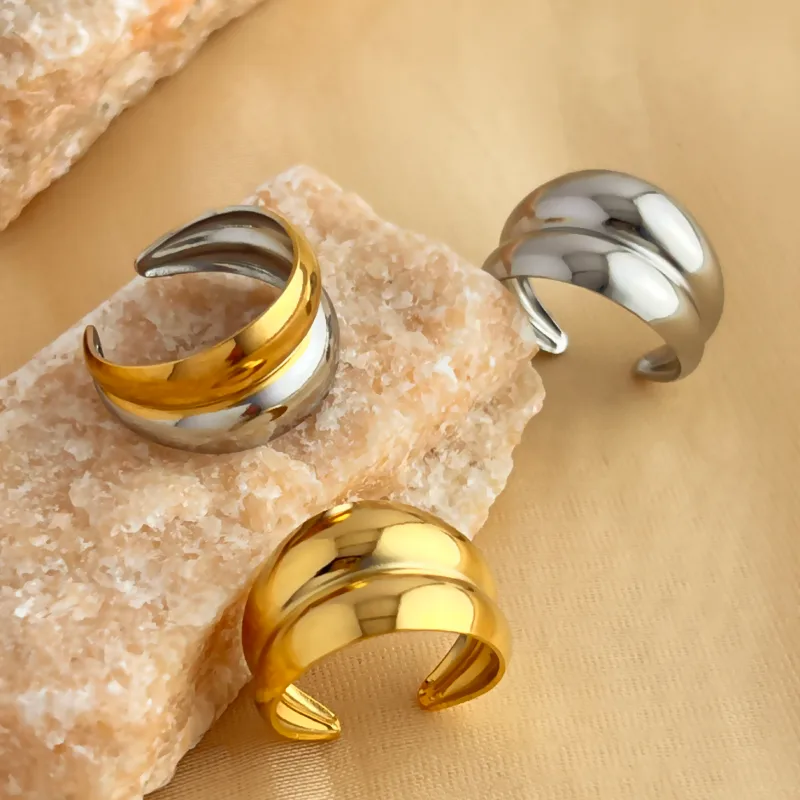 Wholesale PVD Coated Real Gold Plated 18K Gold Geometric 304 Stainless Steel Retro Simple Style Waterproof Non Tarnish Open Rings