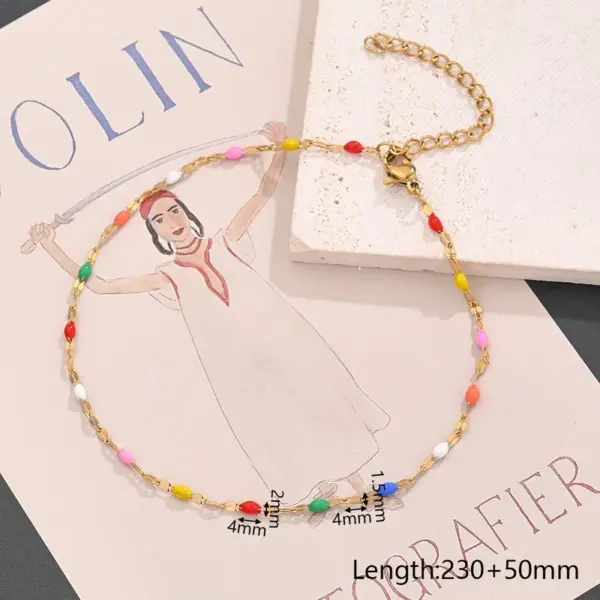 Wholesale Jewelry Vacation Bohemian IG Style Lips Simple Solid Color 304 Stainless Steel 18K Gold Plated Handmade Enamel Plating Anklet