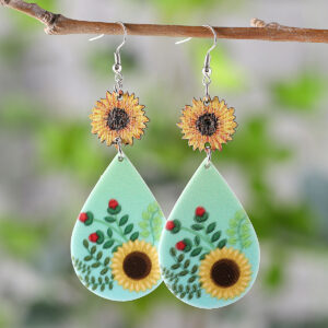 Wholesale Cross-border New Western Style Sunflower Splicing Water Drop Pendant Earrings Acrylic Double-sided Mother's Day Earrings