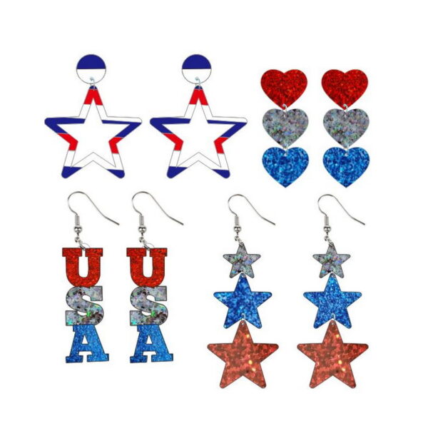 oly-2c33f6479f298a18b0f4ab0e24fc0567 Wholesale Exaggerated Independence Day Long Stripesd Acrylic Heart Five-Pointed Star Usa Ear Hook Earrings Small Earrings Earrings