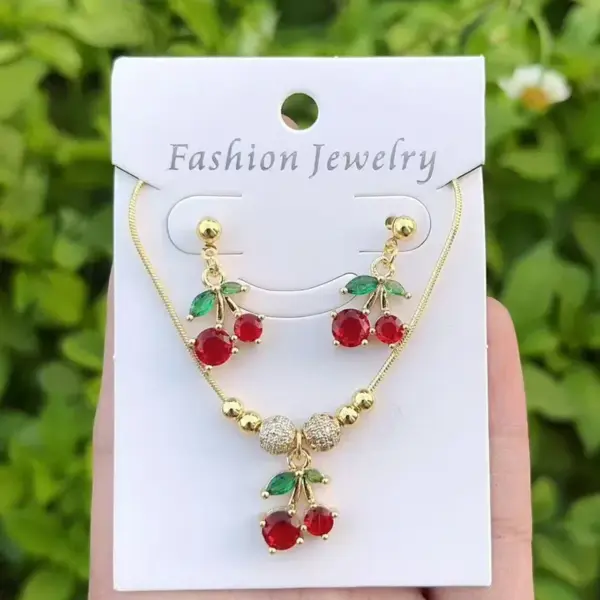 Wholesale Jewelry Simple Style Classic Style Cherry Simple Copper Zircon 18K Gold Plated Polishing Jewelry Set