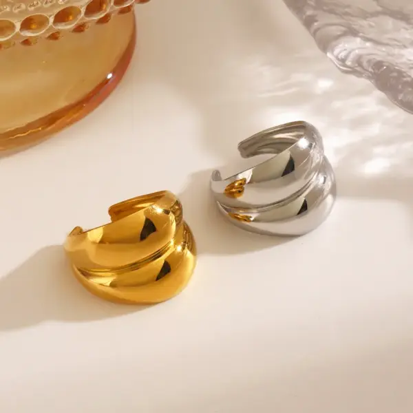 Ion Plating (IP) 18K Gold Plated Geometric 304 Stainless Steel Hip-Hop Simple Style Waterproof Non Tarnish Rings