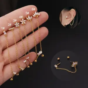 Copper Artificial Gemstones Ear Cartilage Rings & Studs Flower Waterproof Non Tarnish Surgical Steel