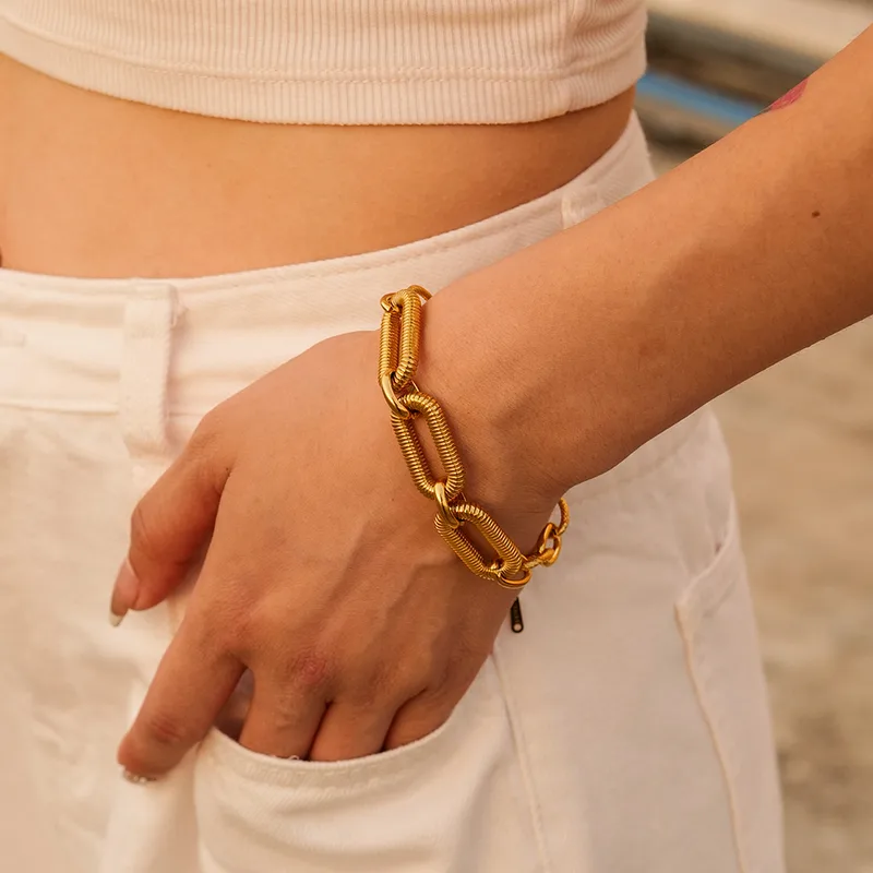 Wholesale PVD Coated Real Gold Plated Solid Color Stainless Steel IG Style Simple Style Waterproof Non Tarnish 304 Stainless Steel Bracelets
