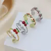 Wholesale Jewelry Cute Lady Cherry Copper 18K Gold Plated Enamel Open Rings
