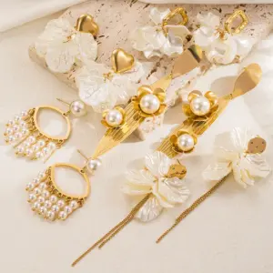Wholesale 1 Pair Simple Style Heart Shape Plating Inlay Stainless Steel Artificial Pearls 18k Gold Plated Drop Earrings