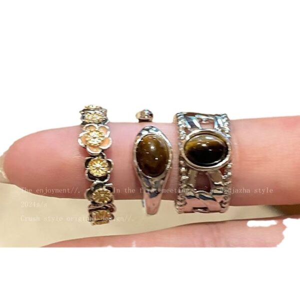 Wholesale Maillard Tiger Eye Opening Adjustable Ring Women's Niche Design Sense Finger Ring Retro Heavy Industry Oval Ring