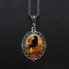 Wholesale 1 Pc Gothic Crow Oval Glass Pendant Necklace, Men Fashion Punk Style Jewelry Gift