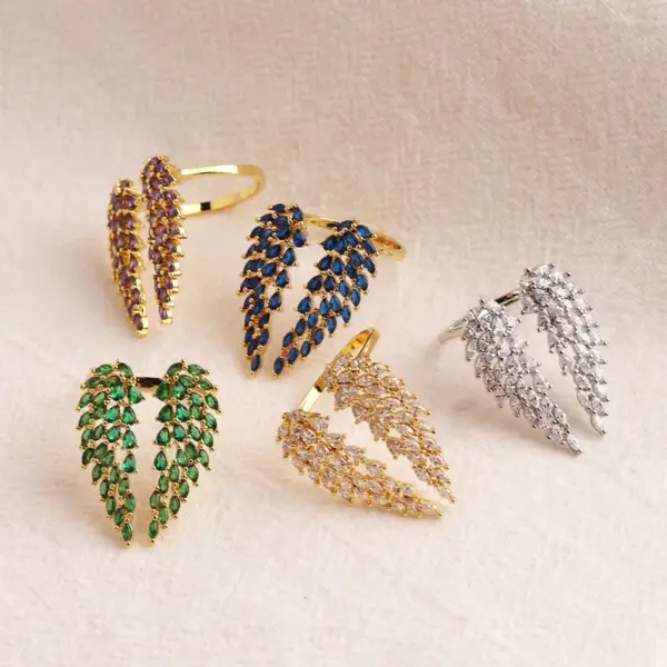 Wholesale Fashion Wings Copper Gold Plated Zircon Rings In Bulk